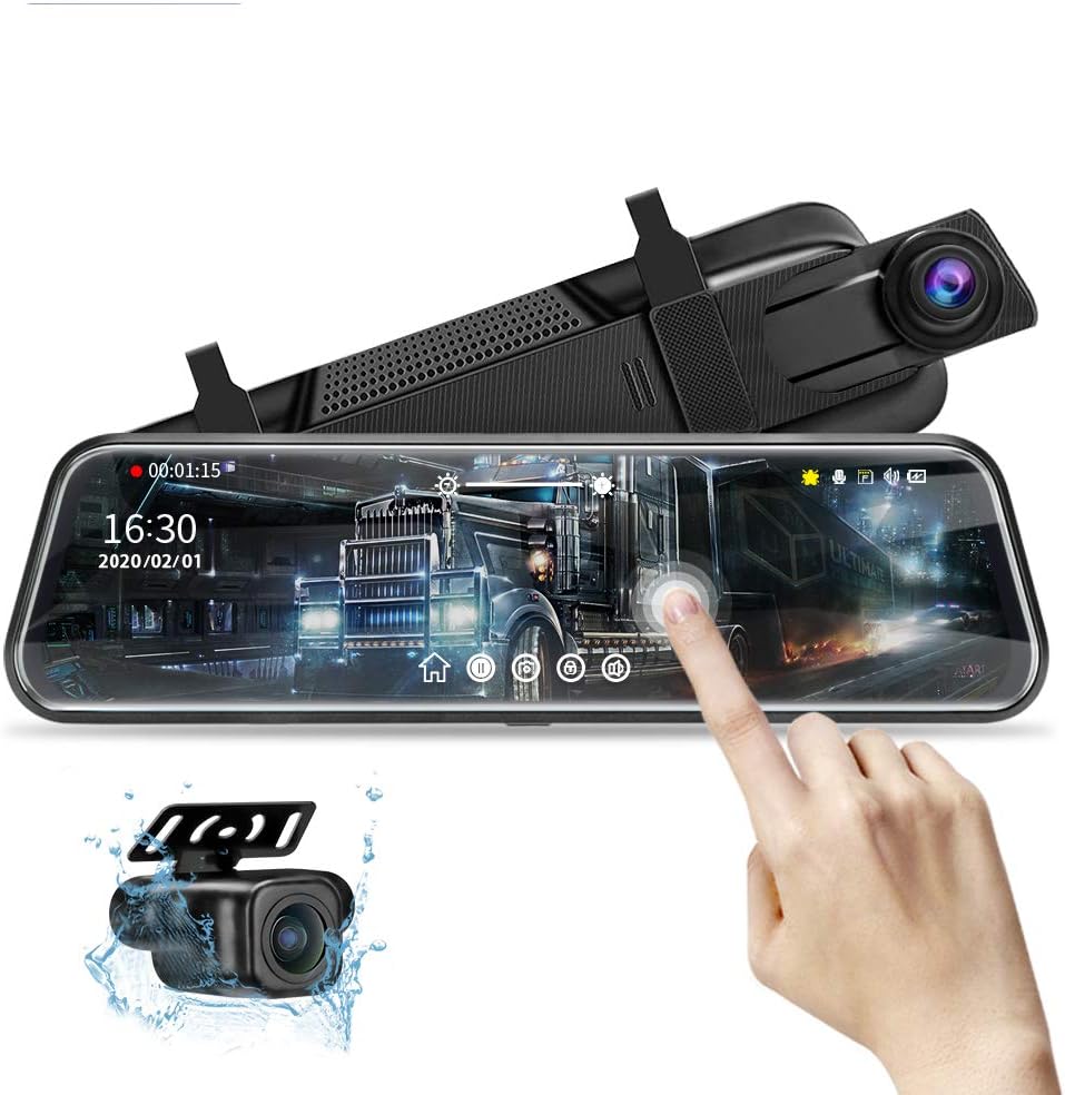 10 Mirror Dash Cam Night Vision 1080P FHD Full Touch Screen Front and Rear View Backup Camera for Cars Loop Recording Streaming Media 170°Wide Angle Parking Assistance with 10 Meters Cable