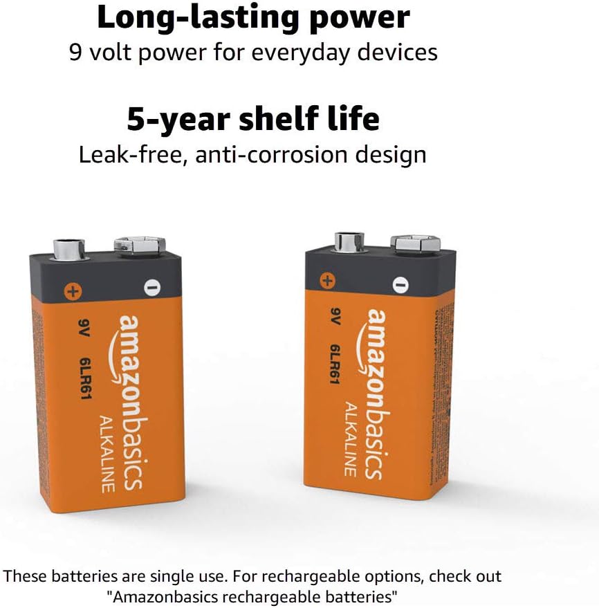 Amazon Basics 8-Pack 9 Volt Alkaline Performance All-Purpose Batteries, 5-Year Shelf Life, Packaging May Vary