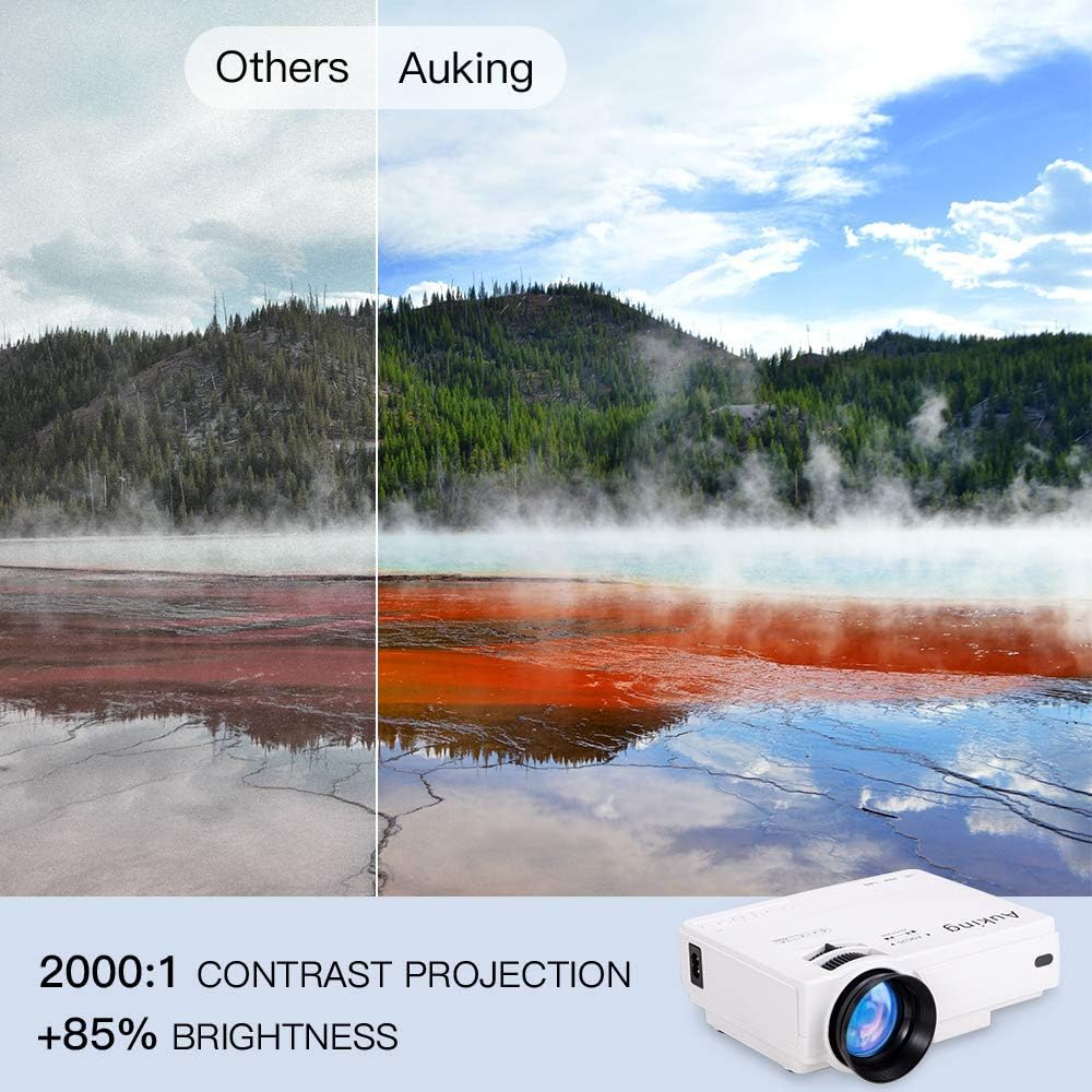 AuKing Projector, 2023 Upgraded Mini Projector, Full HD 1080P Home Theater Video Projector, Compatible with HDMI/USB/VGA/AV/Smartphone/TV Box/Laptop