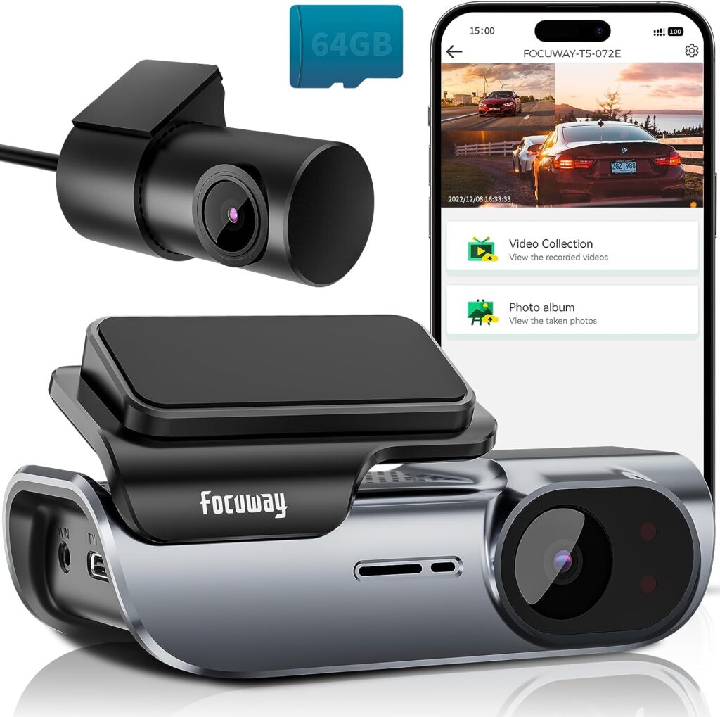 Dash Cam Front and Rear 4K Built-in 5GHz WiFi, Dual Dash Cam Front 4K Rear 1080P Hidden Dash Camera for Cars, Free 64GB SD Card, Super Night Vision, Supercapacitor, Parking Mode, G-Sensor, USB C Port