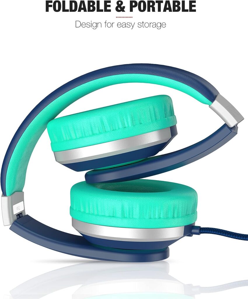 ELECDER Kids Headphones i41 Headphones for Kids Children Girls Boys Teens Foldable Adjustable On Ear Headphones with 3.5mm Jack for Cellphones Computer Kindle School BlueTeal