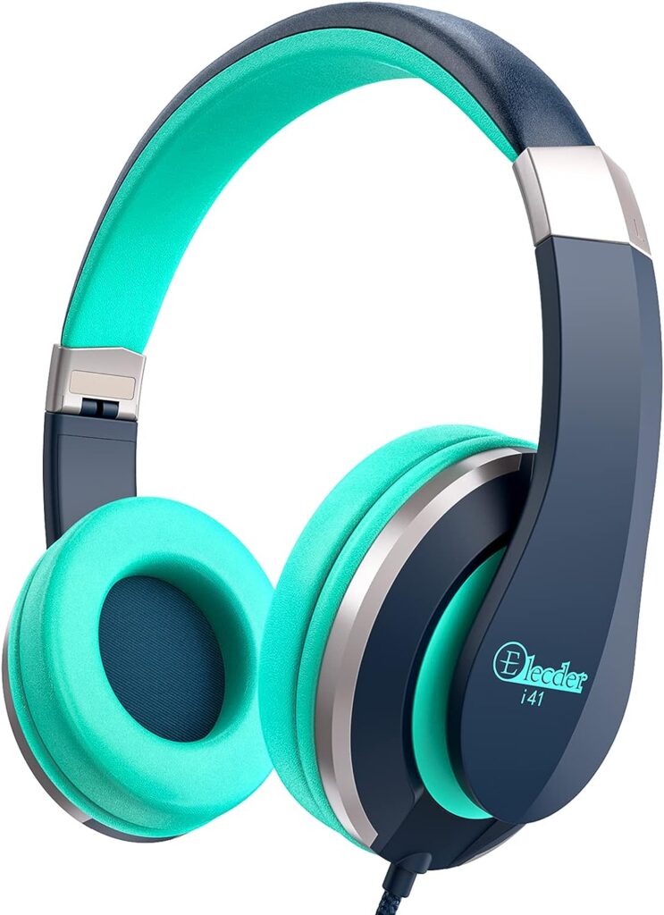 ELECDER Kids Headphones i41 Headphones for Kids Children Girls Boys Teens Foldable Adjustable On Ear Headphones with 3.5mm Jack for Cellphones Computer Kindle School BlueTeal