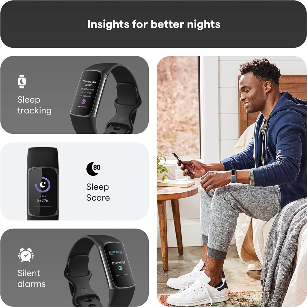 Fitbit Charge 5 Advanced Health  Fitness Tracker with Built-in GPS, Stress Management Tools, Sleep Tracking, 24/7 Heart Rate and More, Black/Graphite, One Size (S L Bands Included)