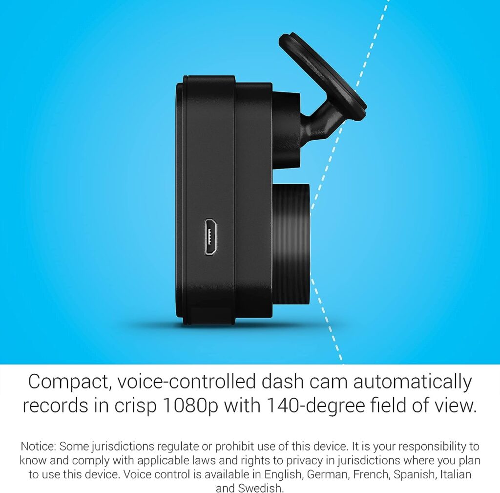 Garmin Dash Cam Mini 2, Tiny Size, 1080p and 140-degree FOV, Monitor Your Vehicle While Away w/ New Connected Features, Voice Control (Renewed)