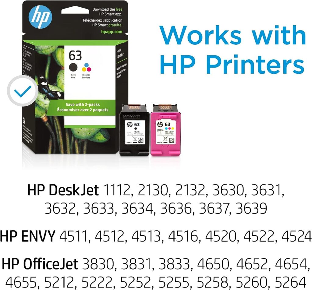 HP 63 Black/Tri-color Ink (2-pack) | Works with HP DeskJet 1112, 2130, 3630 Series; HP ENVY 4510, 4520 Series; HP OfficeJet 3830, 4650, 5200 Series | Eligible for Instant Ink | L0R46AN