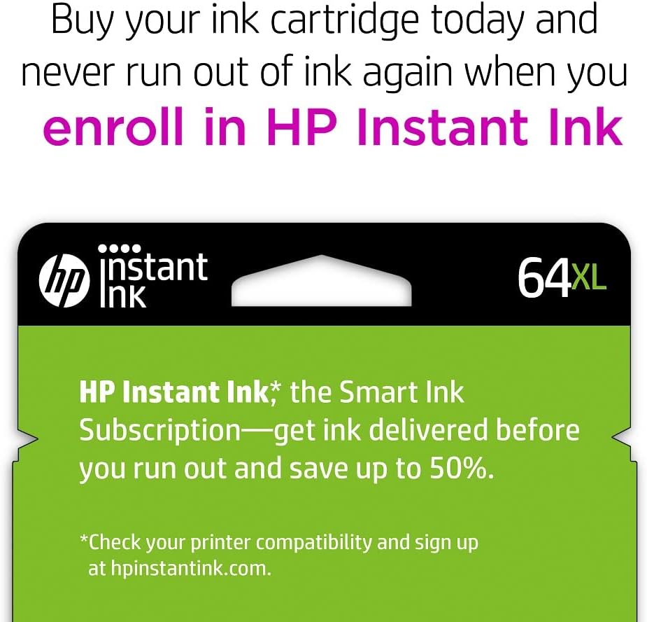 HP 64XL Black High-yield Ink Cartridge | Works with HP ENVY Inspire 7950e; ENVY Photo 6200, 7100, 7800; Tango Series | Eligible for Instant Ink | N9J92AN