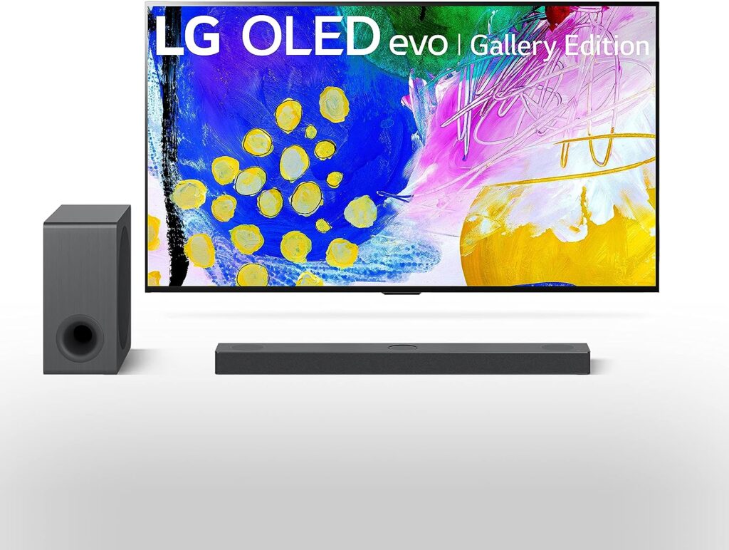 LG 55-inch Class OLED evo G2 Series 4K Smart TV with Alexa Built-in OLED55G2PUA S80QY 3.1.3ch Sound Bar w/Center Up-Firing, Dolby Atmos DTS:X, Works w/Alexa, Hi-Res Audio, IMAX Enhanced