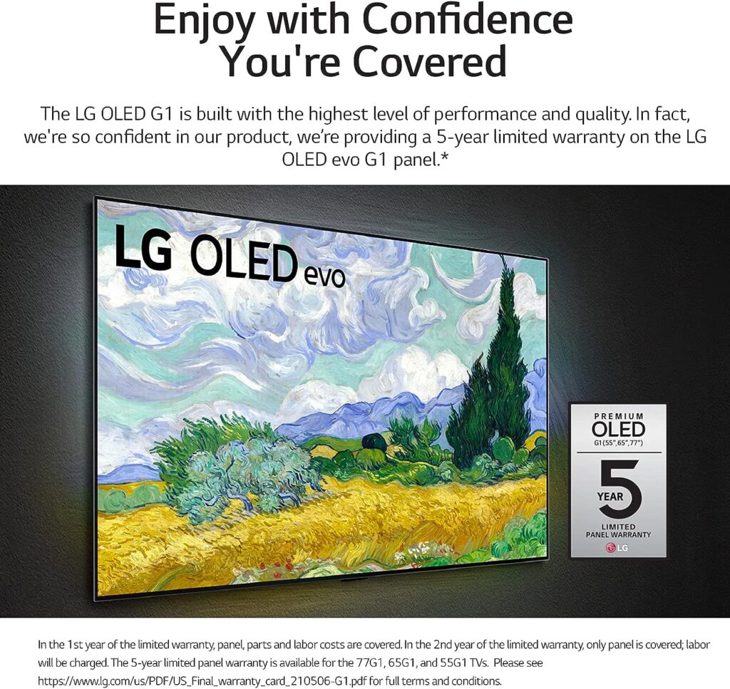 LG OLED G1 Series 77” Alexa Built-in 4k Smart OLED evo TV, Gallery Design, 120Hz Refresh Rate, AI-Powered, Dolby Vision IQ and Dolby Atmos, WiSA Ready (OLED77G1PUA, 2021)