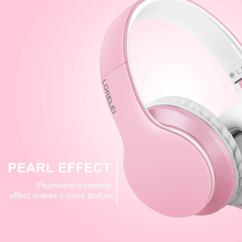 LORELEI X6 Over-Ear Headphones with Microphone, Lightweight Foldable  Portable Stereo Bass Headphones with 1.45M No-Tangle, Wired Headphones for Smartphone Tablet MP3 / 4 (Pearl Pink)