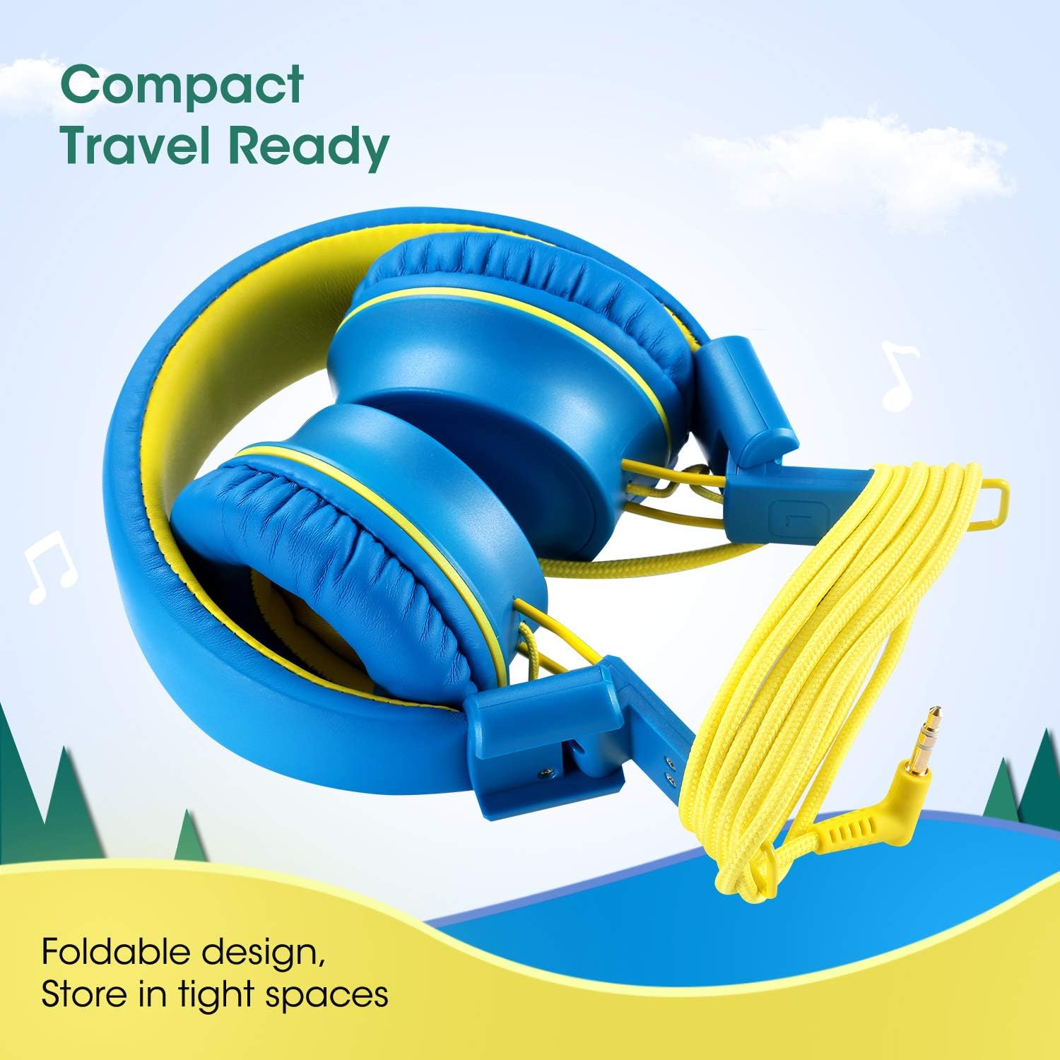 noot products Kids Headphones K33 Foldable Stereo Tangle-Free 5ft Long Cord 3.5mm Jack Plug in Wired On-Ear Headset for iPad/Amazon Kindle,Fire/Boys/Girls/School/Travel/Plane/Tablet (Electric Blue) review