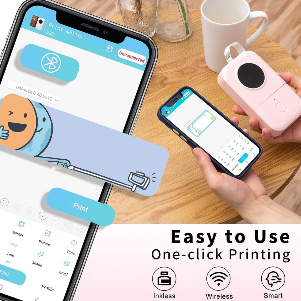 Phomemo Label Maker Machine, D30 Portable Bluetooth Label Printer with Tape Label Maker Handheld, Multiple Templates Available for Smartphone Easy to Use for Office Home Organization USB Rechargeable