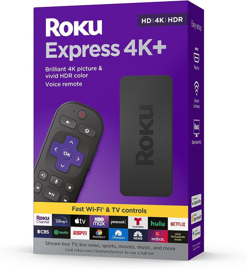 Roku Express 4K+ | Roku Streaming Device 4K/HDR, Roku Voice Remote, Free  Live TV