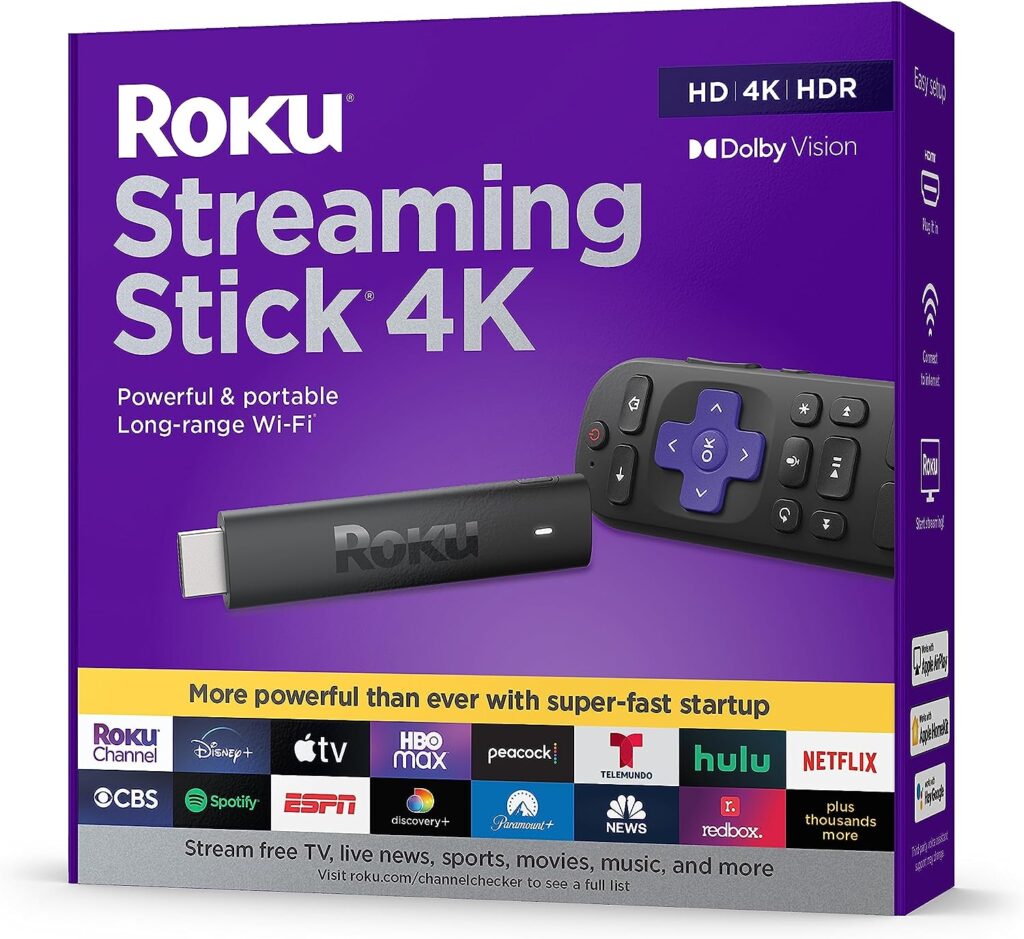 Roku Streaming Stick 4K | Portable Roku Streaming Device 4K/HDR/Dolby Vision, Roku Voice Remote, Free  Live TV