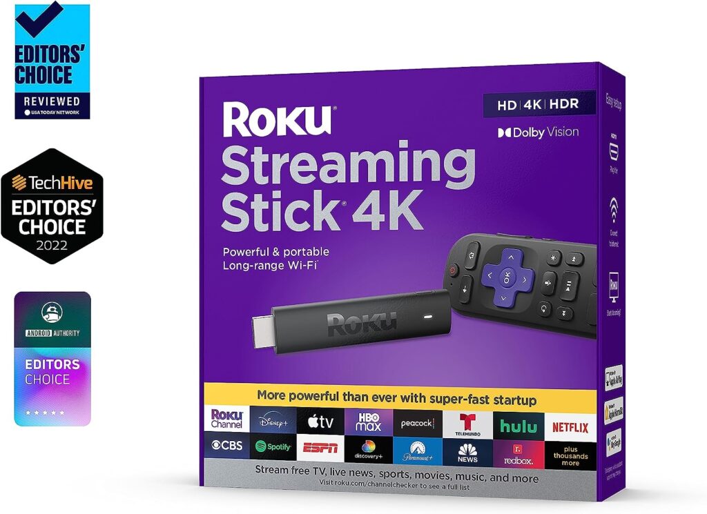 Roku Streaming Stick 4K | Portable Roku Streaming Device 4K/HDR/Dolby Vision, Roku Voice Remote, Free  Live TV