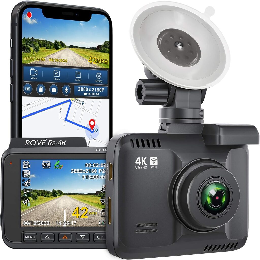 Rove R2-4K Dash Cam Built in WiFi GPS Car top Dashboard Camera Recorder with UHD 2160P, 2.4 LCD, 150° Wide Angle, WDR, Night Vision