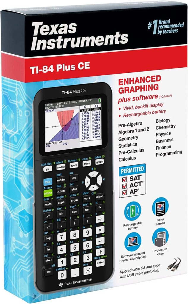 Texas Instruments TI-84 Plus CE Color Graphing Calculator, Black 7.5 Inch